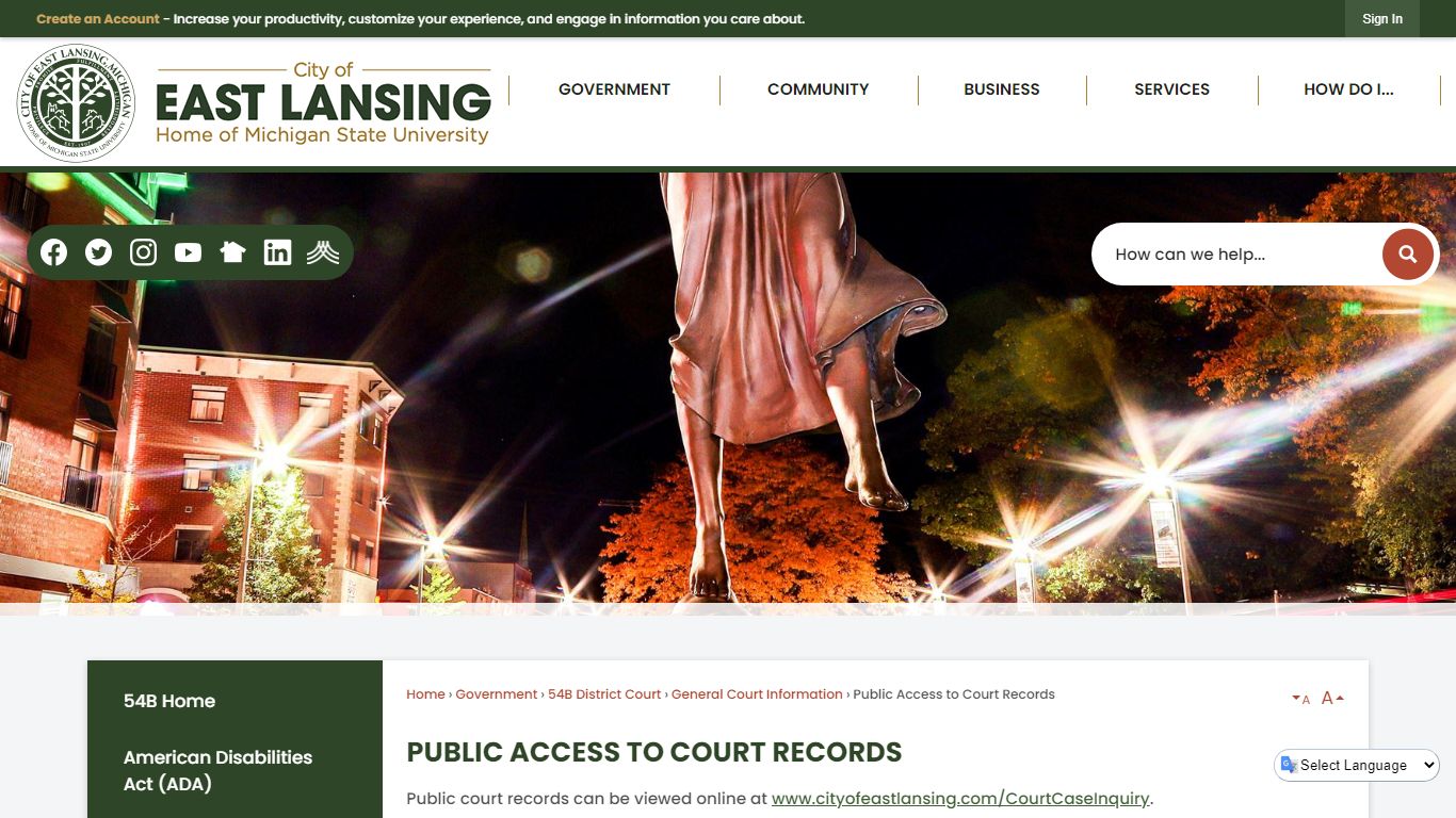 Public Access to Court Records - East Lansing, Michigan